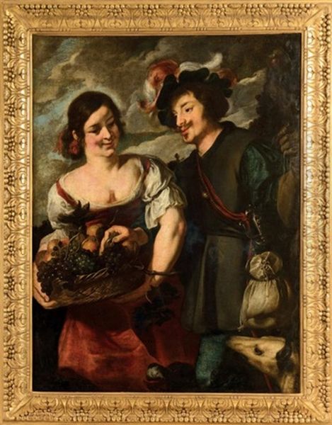 Le Galant Et La Jolie Fruitiere Oil Painting by Jacob Jordaens