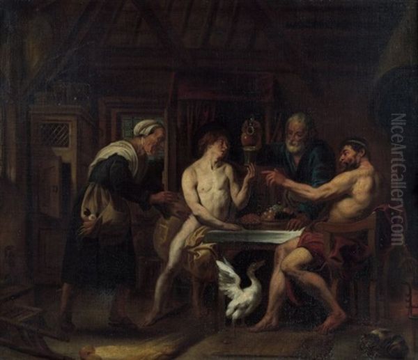 Philemon Et Baucis Donnant L'hospitalite A Jupiter Et Mercure (collab. W/studio) Oil Painting by Jacob Jordaens