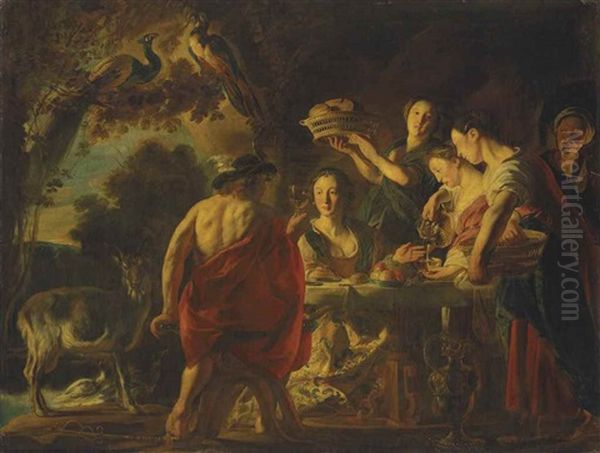 Hermes Entertained By Calypso Oil Painting by Jacob Jordaens