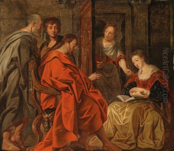 Christus Bei Maria, Martha Und Lazarus Oil Painting by Jacob Jordaens