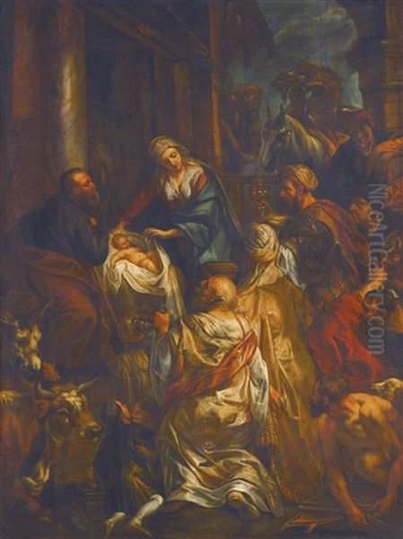 Adoration Of The Magi (collab. W/workshop) Oil Painting by Jacob Jordaens