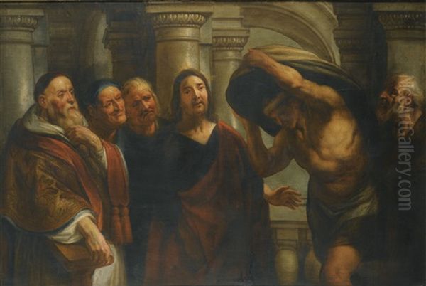 Christ Healing The Paralytic At The Pool Of Bethesda (collab. W/workshop) Oil Painting by Jacob Jordaens