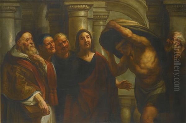 Christ Healing The Paralytic At The Pool Of Bethesda (collab. W/workshop) Oil Painting by Jacob Jordaens