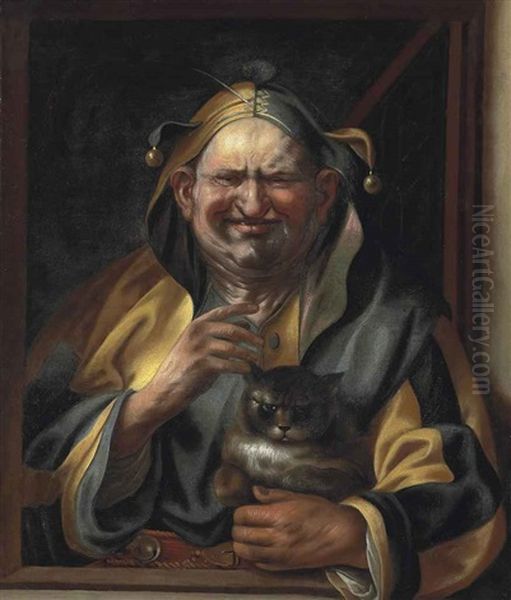 A Jester With A Cat Oil Painting by Jacob Jordaens