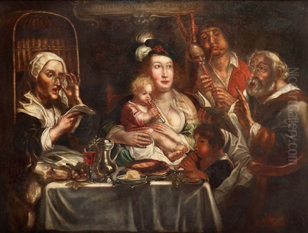 Den Flojtspelande Familjen Oil Painting by Jacob Jordaens