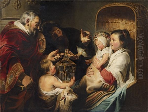 The Holy Family With The Infant Saint John And His Parents Oil Painting by Jacob Jordaens