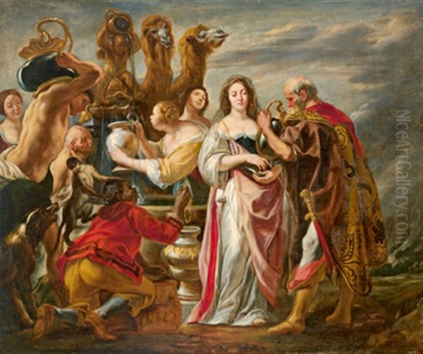 Rebekka Und Eliezer Am Brunnen (in Collab. W/workshop) Oil Painting by Jacob Jordaens