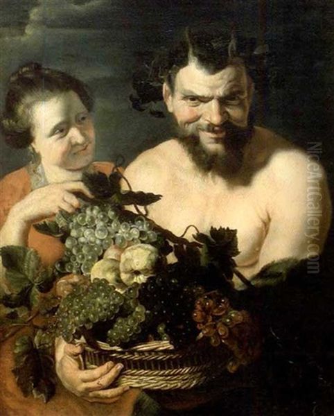 Jeune Femme Et Satyre A La Corbeille De Fruits Oil Painting by Jacob Jordaens