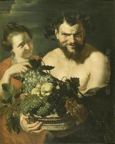 Jeune Femme Et Satyre A La Corbeille De Fruits Oil Painting by Jacob Jordaens