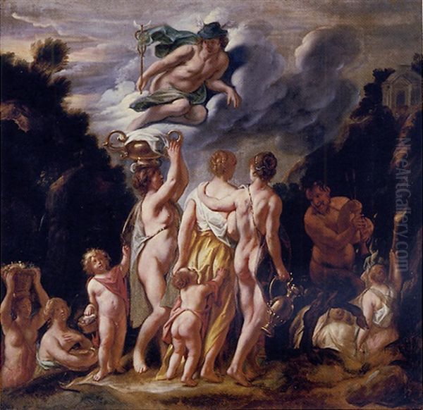 Mercury Espying Herse And Her Sisters Oil Painting by Jacob Jordaens