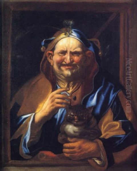 Portrait D'un Bouffon Avec Un Chat Oil Painting by Jacob Jordaens