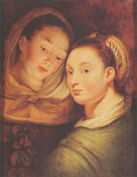 A Portrait Of Two Young Ladies Oil Painting by Jacob Jordaens