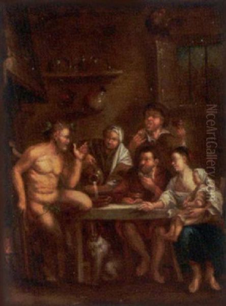 Interior Med Pan, Personer Og Hund Oil Painting by Jacob Jordaens