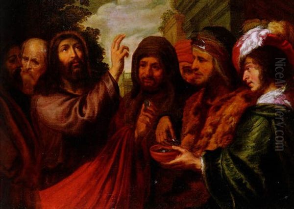 Der Zingsgroschen. Christus Mit Vier Reich Gekleideten Pharisaern Oil Painting by Jacob Jordaens