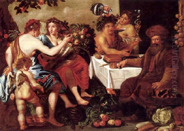 Sine Cerere Et Bacchus Friget Venus, (ohne Essen Und Trinken Gibt Es Keine Liebe), Venus, Amor, Veres Und Bacchus Oil Painting by Jacob Jordaens