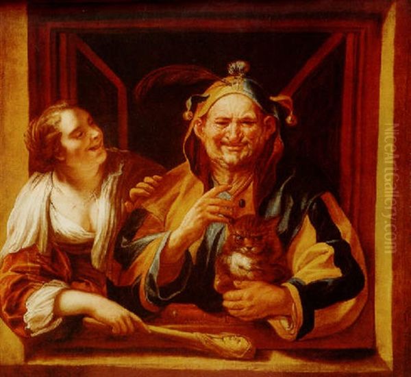 The Woman, The Fool And His Cat Oil Painting by Jacob Jordaens