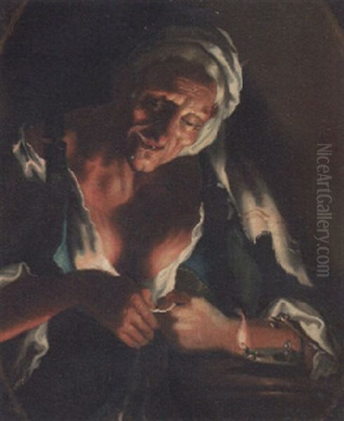 An Old Woman By Lamplight Oil Painting by Jacob Jordaens