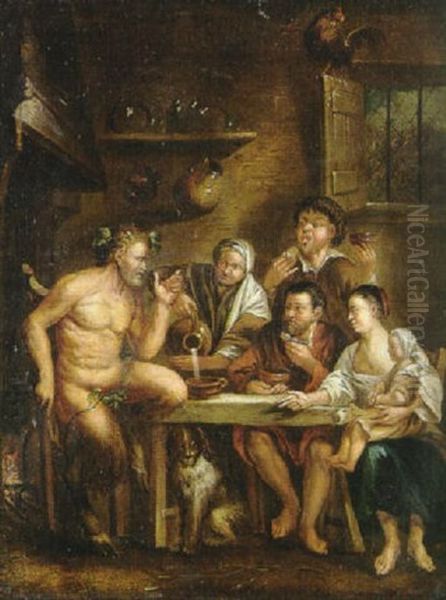 Interior Med Personer Omkring Et Bord Oil Painting by Jacob Jordaens