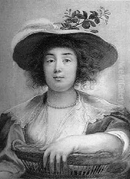 Portrait Of A Lady (the Artist's Daughter Elisabeth?), With A Hat With Honeysuckle, Holding A Basket Oil Painting by Jacob Jordaens