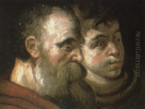 The Head Of A Bearded Man And A Youth Oil Painting by Jacob Jordaens