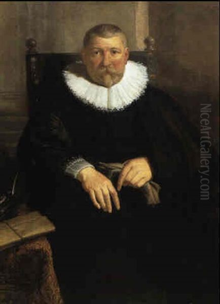 Portrait Of A Gentleman Seated Holding Gloves Oil Painting by Jacob Jordaens