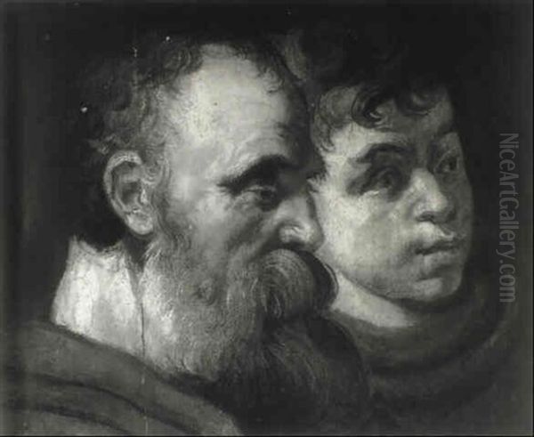 Head Of A Bearded Man And A Youth Oil Painting by Jacob Jordaens