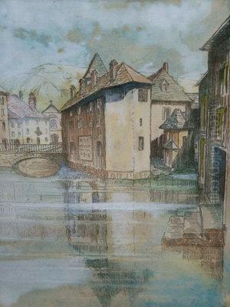 View Of A Flooded European Town by H. Francis Bate