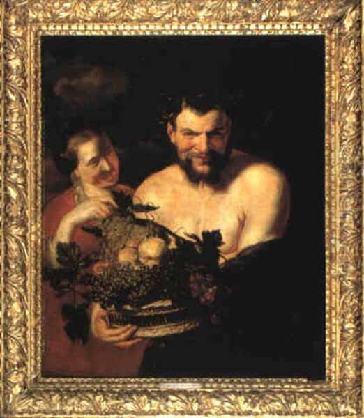 Jeune Femme Et Faune Au Panier De Fruits Oil Painting by Jacob Jordaens