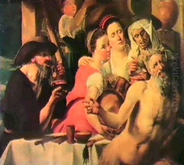 La Favola Di Esopo Col Satiro E Cena Dal Contadino Oil Painting by Jacob Jordaens