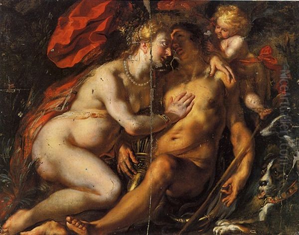 Venus And Adonis Oil Painting by Jacob Jordaens