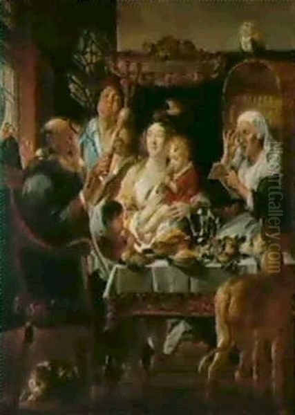 Comme Les Vieux Ont Chante, Les Jeunes Jouent De La         Flute (soo D'oude Songen, Soo Pepen De Jongen) Oil Painting by Jacob Jordaens