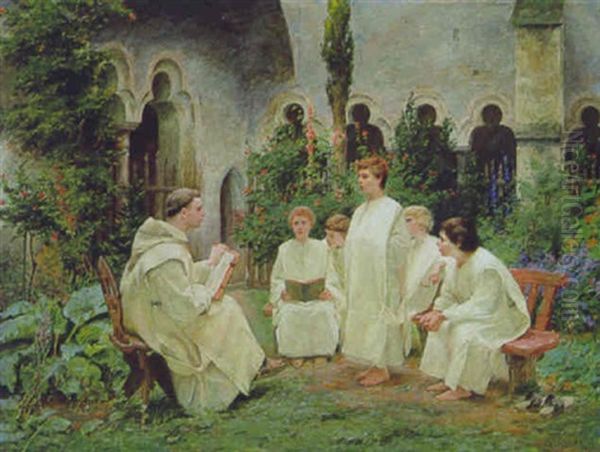 Unterricht Im Klostergarten Oil Painting by Carl Jordan