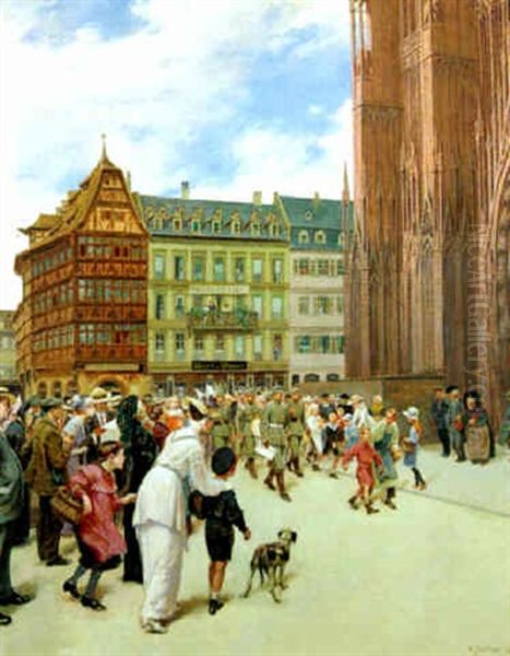 Vor Dem Dom In Strassbourg Oil Painting by Carl Jordan