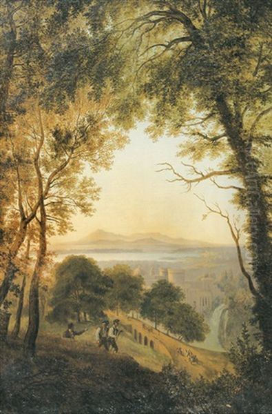 Blick Auf Tivoli, Im Vordergrund Wanderer Oil Painting by Rudolf Jordan