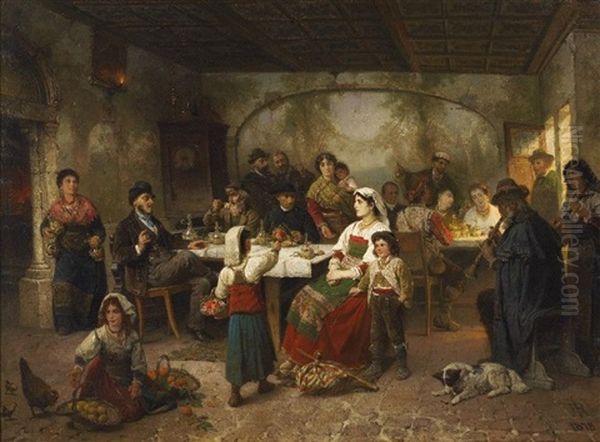 In Der Osteria, Genannt Die Schlangenkneipe Oil Painting by Rudolf Jordan