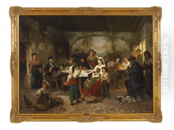 In Der Osteria, Genannt Die Schlangenkneipe Oil Painting by Rudolf Jordan