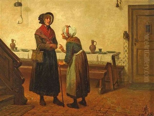 Begegnung Zweier Bewohnerinnen Des Frauenhauses In Amsterdam Oil Painting by Rudolf Jordan