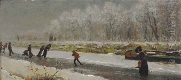 Winter: Fun On The Ice Oil Painting by Daniel J.R. Jordens