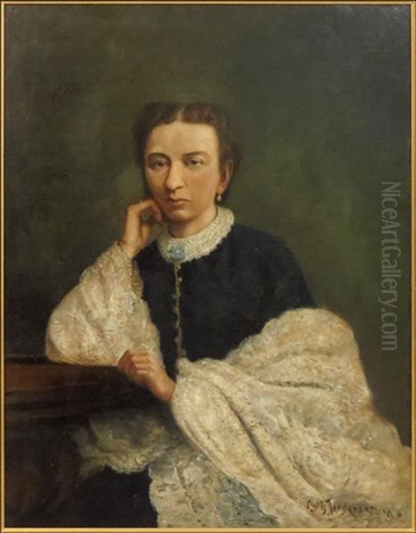 Portrait Of A Lady With A Shawl Oil Painting by Christian Jorgensen