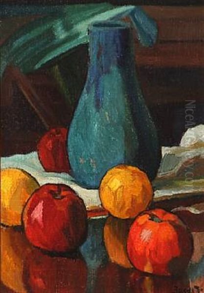 Sill Life With Vase And Fruits Oil Painting by Jacob Jorgensen