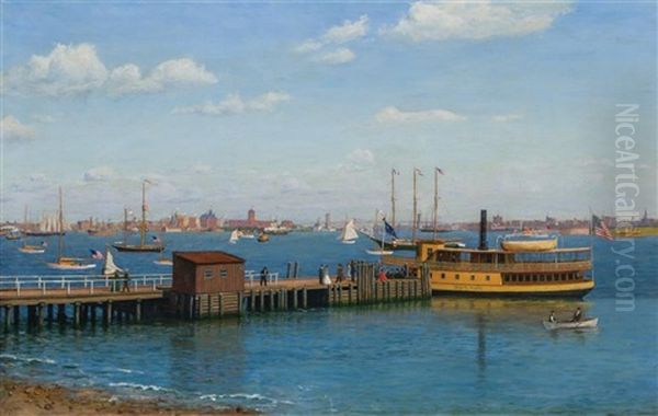 View Of New York Harbor From Bedlowe Island Oil Painting by Niels Jorgensen