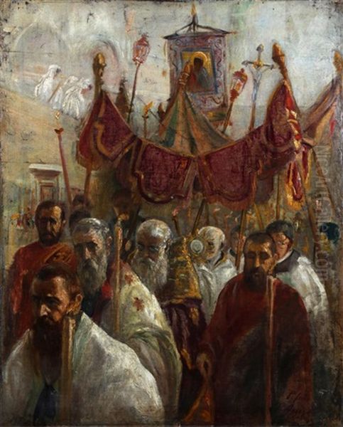 Procession In Assisi Oil Painting by Pio Joris