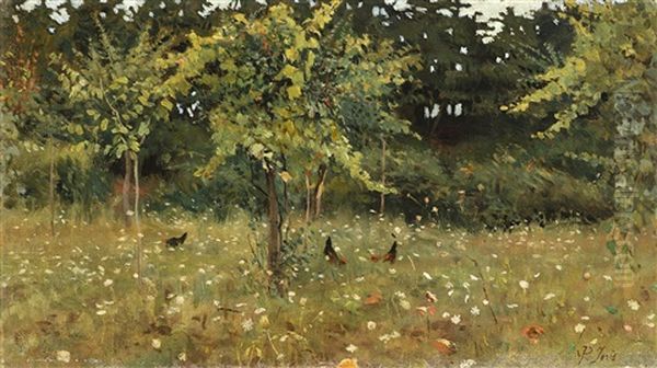 Paesaggio Con Galline Oil Painting by Pio Joris