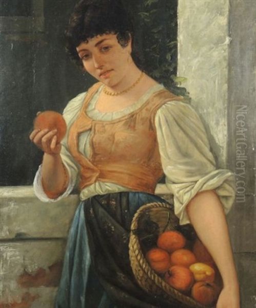 Jeune Femme Au Panier De Pommes Oil Painting by Pio Joris