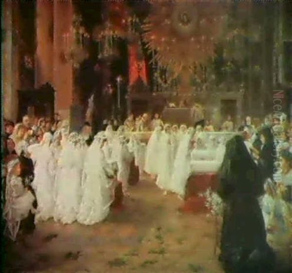 The First Communion Oil Painting by Pio Joris