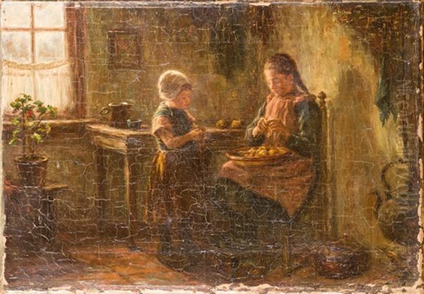 Madchen Mit Kleiner Schwester Bei Der Kuchenarbeit by Willem Jorissen