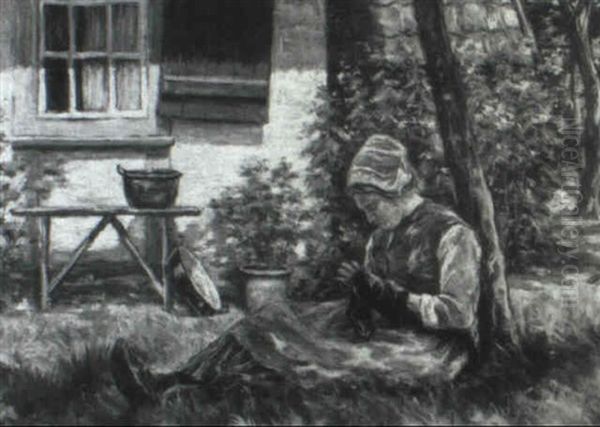 Lady Darning A Sock Oil Painting by Willem Jorissen