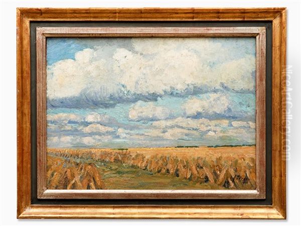 Grain Stacks Under Broad Sky Oil Painting by Carl Joerres