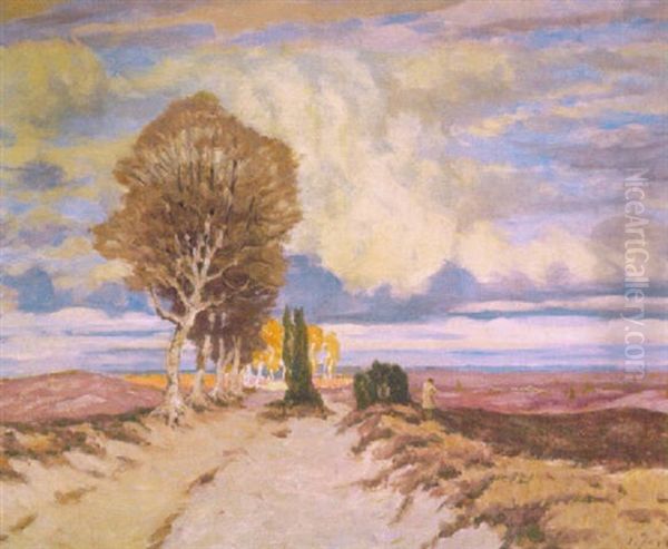 Birkenweg In Der Heide Unter Hohem Himmelsausschnitt Oil Painting by Carl Joerres