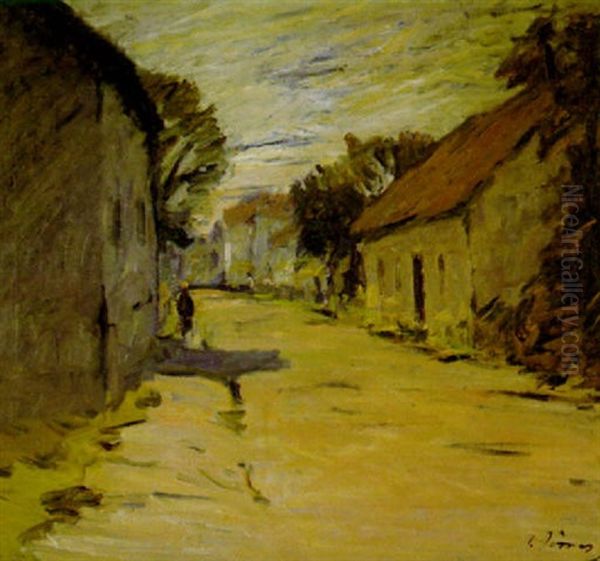 (lilienthaler?) Dorfstrasse In Sonnenlicht Und Schatten Oil Painting by Carl Joerres